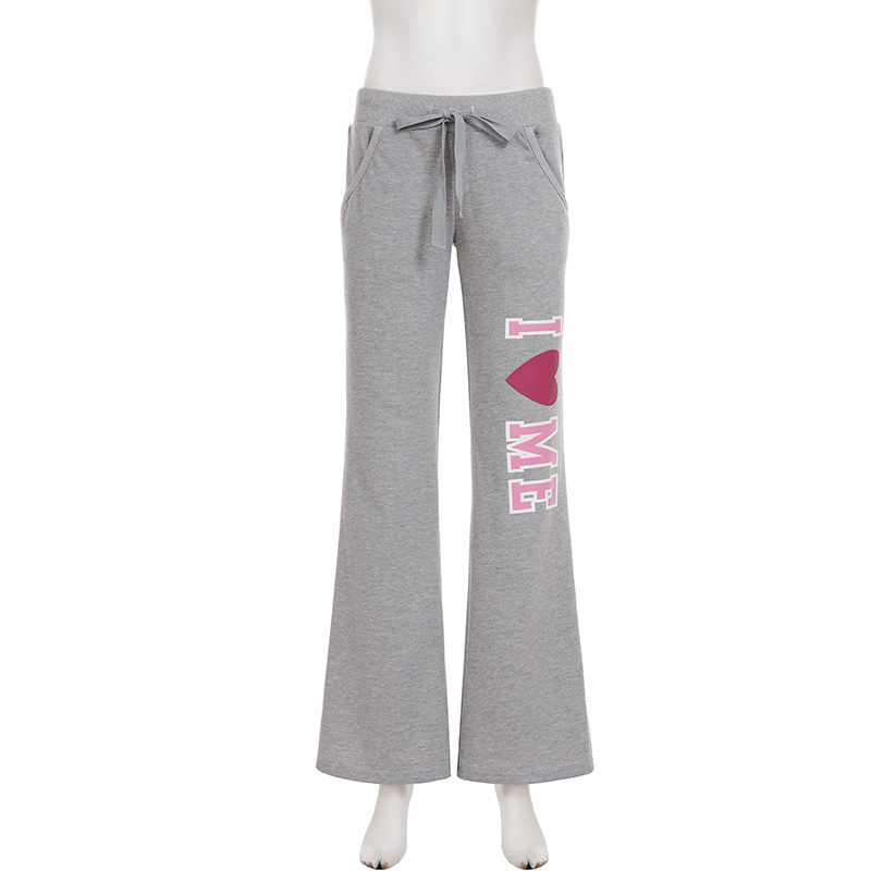 American Style Simple Letter Heart Print Loose Tie Casual For Women Early Autumn Versatile Sports Draped Sweatshirt Long_voghion.com