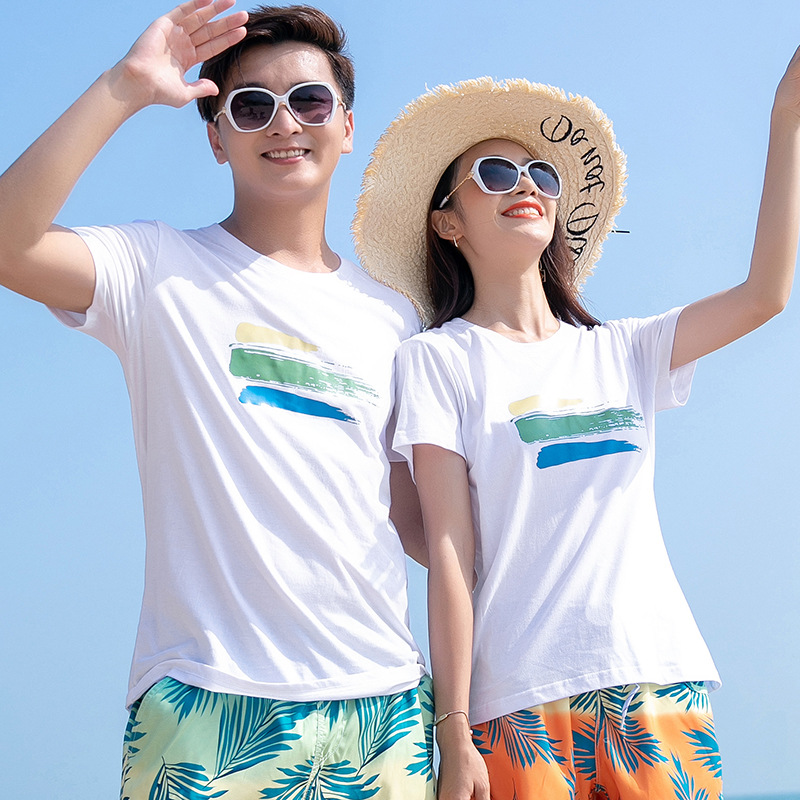 Suministro directo de fábrica pareja Camiseta de manga corta marca de moda masculina camisa de fondo camiseta ropa pareja desgaste verano personalizable LOGO