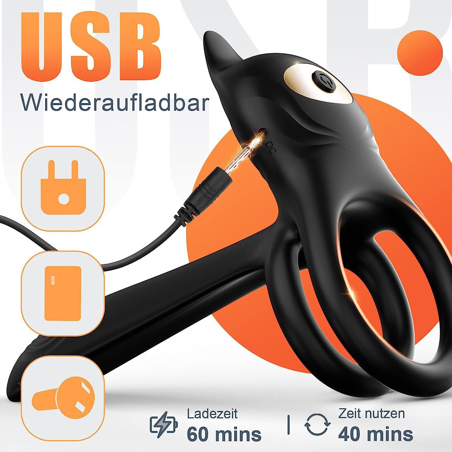 Vibrating Locking Ring with Remote Control, Silicone-ABS Couples Wearable, Black — detail image 5