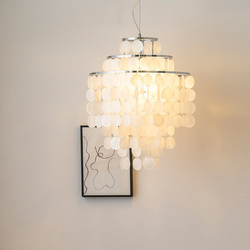French Cream-Style Shell Bedroom Chandelier, Living Room Dining Room Chandelier, American-Style Lighting, Entrance Hall Artistic Creative Small Chandelier