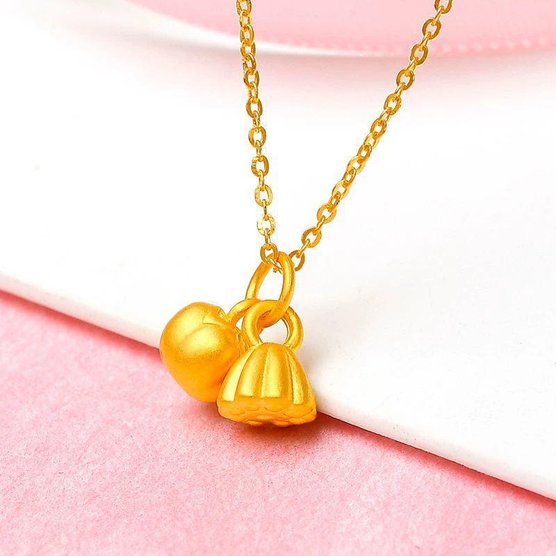 Подвеска из чистого золота 999 пробы с лотосом и хурмой, 3D, твердое золото, ожерелье на удачу, золотая хурма, желание двух поколений радости, оптовая продажа