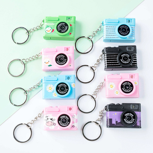 011 Creative Camera Necklace Pendant LED Sound Luminous Keychain Clothing Bag Pendant Accessories Gift