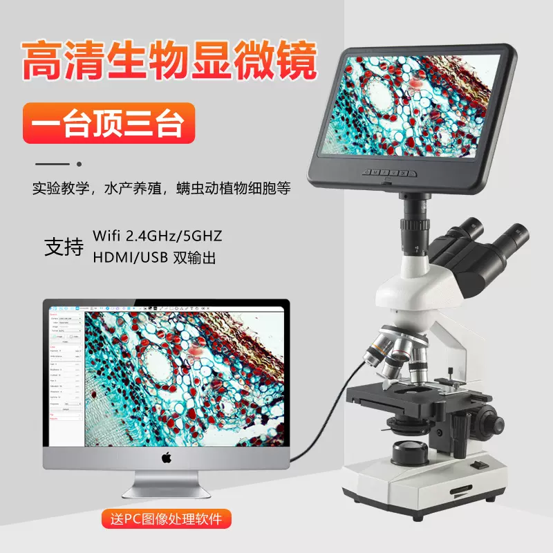 双目生物显微镜中考教学实验专用高清光学水产养殖看细菌螨虫检测