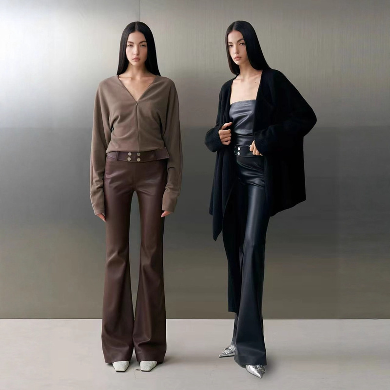 Niche Design 25 Autumn and Winter New Environmentally Friendly Protein Leather Micro-Flared Leather Pants for Women, Cool Leather Rhyme Pu Elastic Flared Pants Niche Design 25 Autumn and Winter New Environmentally Friendly Protein Leather Micro-Flared Leather Pants for Women, Cool Leather Rhyme Pu Elastic Flared Pants