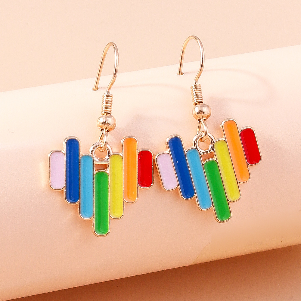 8g Weight Alloy Ear Needle Material Drop Earrings Classification 1 Pair Quantity Outdoor, Daily Occasion Zinc alloy Material Love, Rainbow, Heart Shape Pattern All Seasons Season Women's Gender Polished Finish Elegant, Korean Style Style 1 Pair Elegant Korean Style Love Rainbow Heart Shape Zinc Alloy Drop Earrings 6