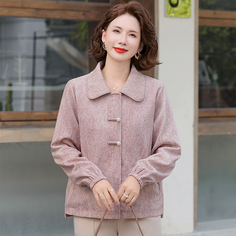 新中式国风妈妈春秋翻领外套2025新款中老年女装秋装洋气短款夹克|undefined