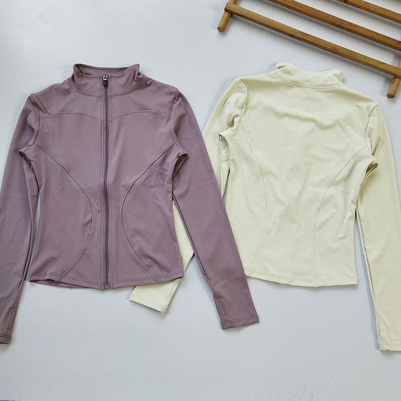 Chaqueta de yoga delgada con cuello alto con cremallera, protección solar delgada, ciclismo al aire libre, ropa deportiva, ropa de gimnasia, top de carrera de secado rápido