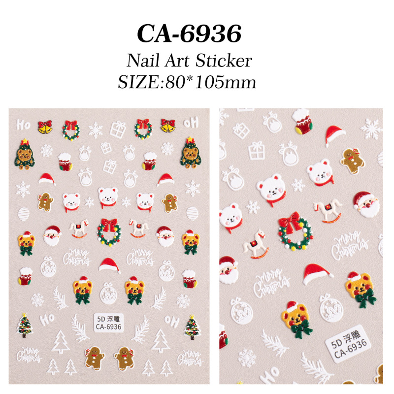 クリスマス雰囲気ネイルアートステッカー 5D レリーフ立体サンタクロースヘラジカネイルステッカーオーナメント CA スタイル|undefined