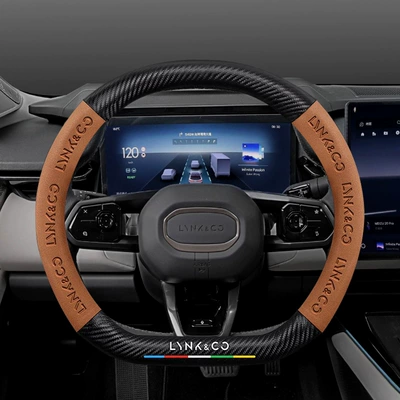 Steering wheel cover: 05 02 06 09 07Emp - lynk-co-080607empz10-exclusive-carbon-fiber-pattern-suede-saddle-brown-default