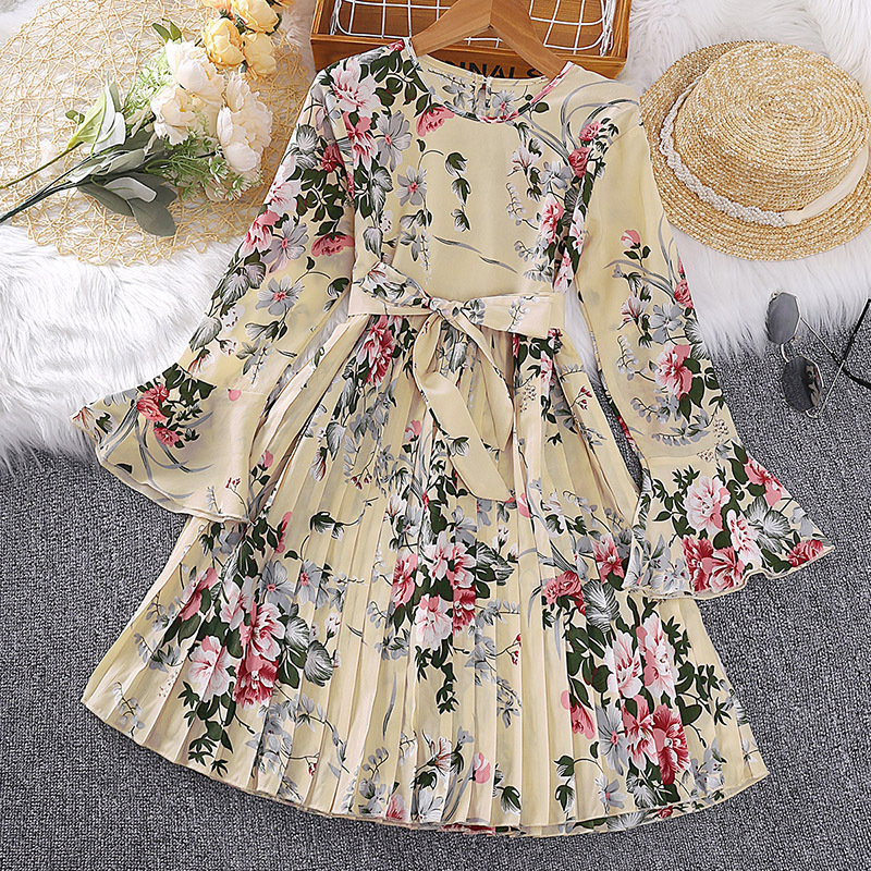 Mädchen Blumen Langarm Prinzessinnenkleid Für Den Herbst_voghion.com