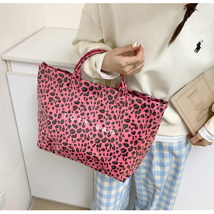 Glossy Leopard Print Large Capacity Shopping Carryall Tote Denim Jeans 23