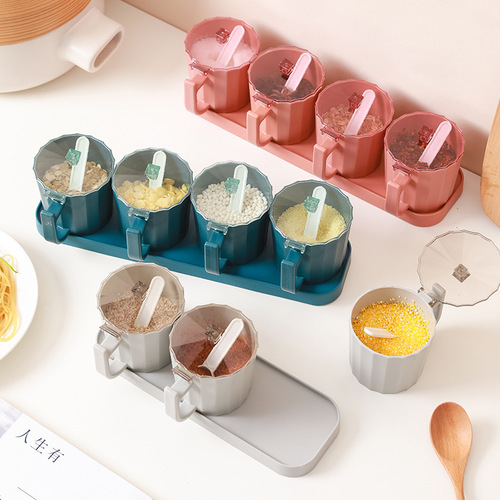 Kitchen seasoning box household multi-compartment seasoning box with base seasoning bottle salt, MSG, sugar storage seasoning set