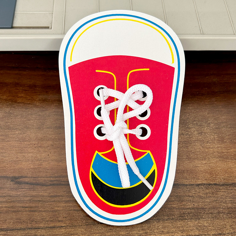 批发木质平板单只鞋穿绳儿童练习系鞋带幼儿宝宝早教木制益智玩具