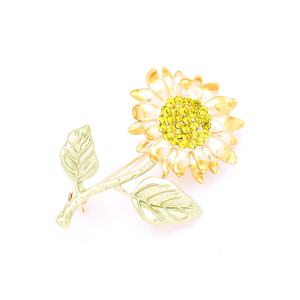 Van Gogh's Sunflower French Romantic Oil Dropping Enamel Glaze Flower Brooch Elegant Gold Plated Sunflower Pin Women