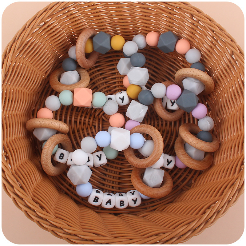 Nuevos productos para bebés silicona DIY nombre calmante bebé grande octogonal cuentas de silicona pulsera mordedor juguete