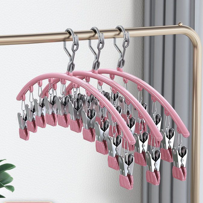 Multi-functional plastic-impregnated stainless steel underwear seamless strong clothes peg dormitory balcony drying windproof socks storage rack