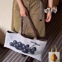 小众设计梨子葡萄油画包手绘包色织复古大容量高级感肩挎背提包