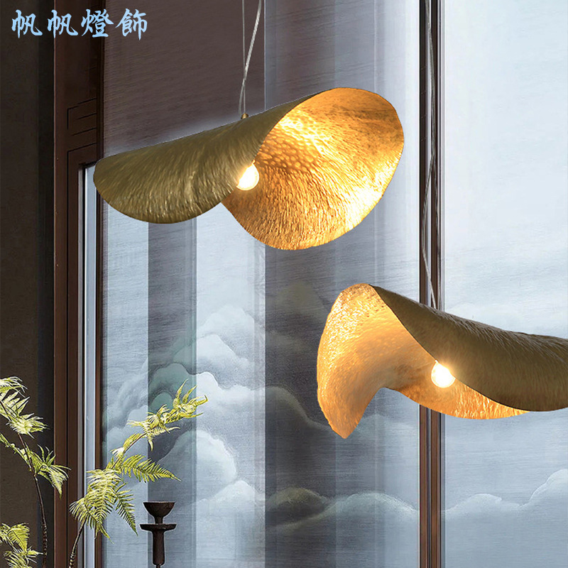 Todo cobre nuevo comedor chino hoja de loto lámpara de araña de lujo de alta gama vestíbulo del hotel cafetería sala de té arte Zhongshan lámparas