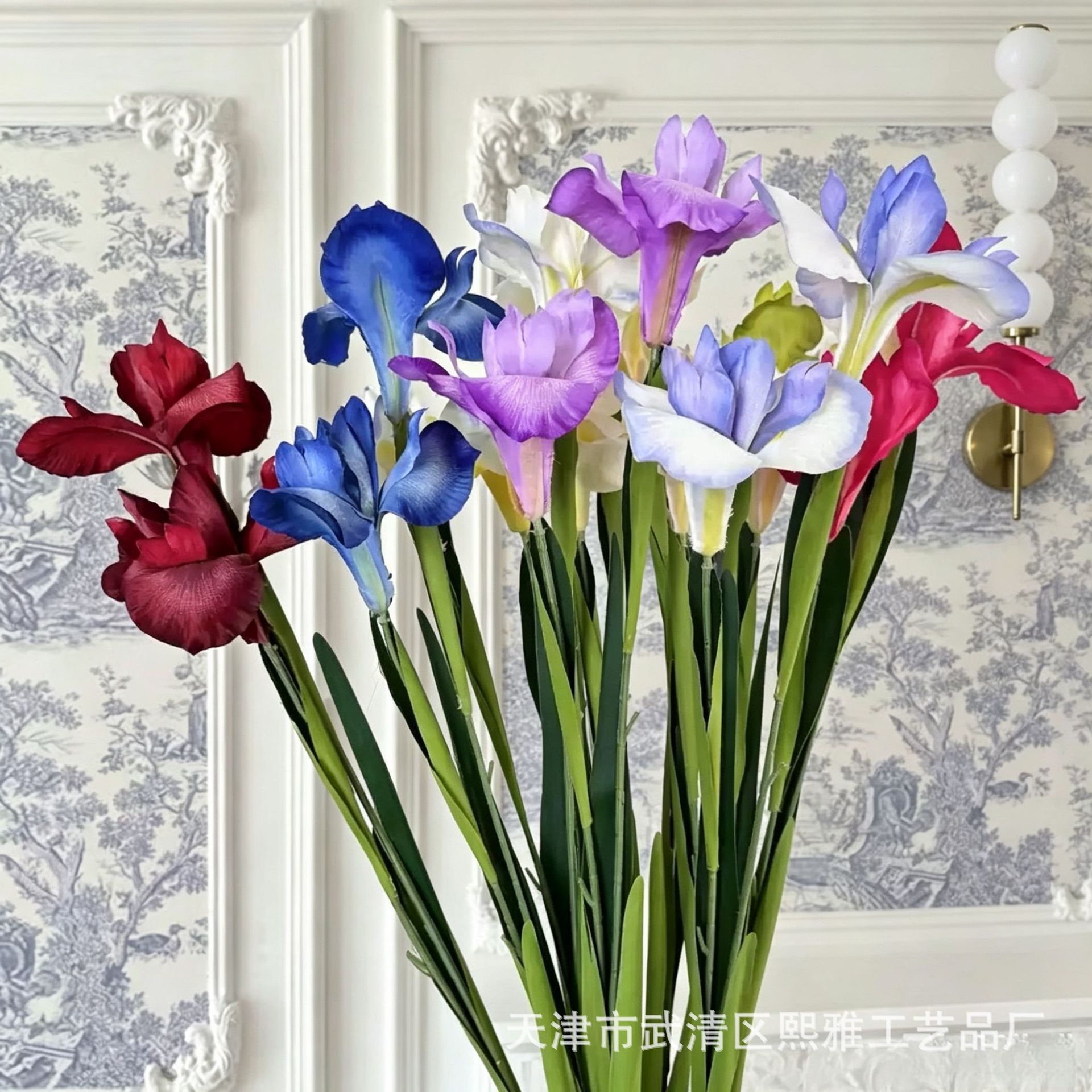 2개의 시뮬레이션된 아이리스 꽃, 결혼식 시뮬레이션 꽃꽂이, 가정 장식, 가짜 꽃, 호텔 부드러운 꽃꽂이, 사진 소품