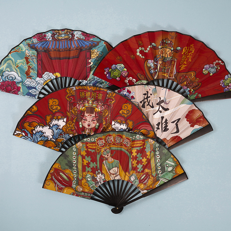 Wholesale of ancient fan with jacquard fabric on both sides for bar and disco, 8 inch folding fan, manufacturer wholesale 