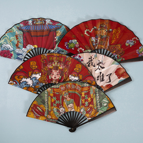 Wholesale of ancient fan with jacquard fabric on both sides for bar and disco, 8 inch folding fan, manufacturer wholesale 
