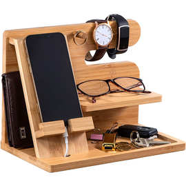 木质手机支架底座懒人桌面手机支架木制眼镜手表竹木钥匙饰品架