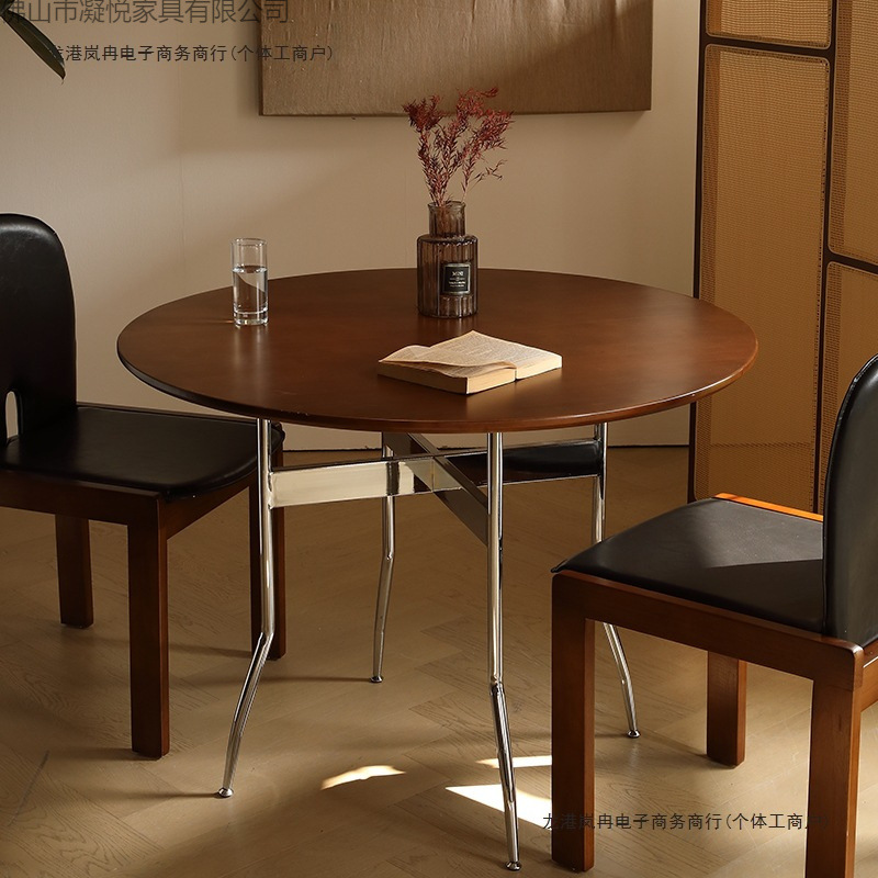 Medieval Style Solid Wood Dining Table Household Small Round Table Retro Foldableable Table Round Dining Table Balcony Table Chair Coffee