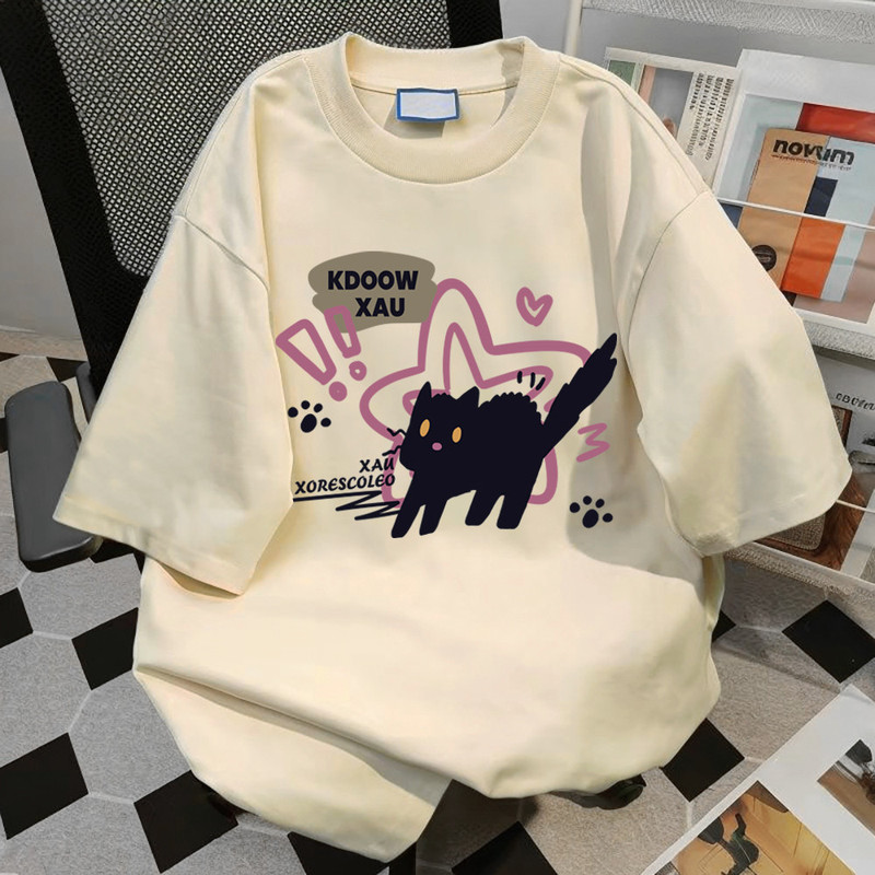 Pure Cotton 2025 Summer Rabbit T-Shirt Cross-border Foreign Trade Women's Vigorous Fun-fit Loose Short-sleeved T-shirt for Women