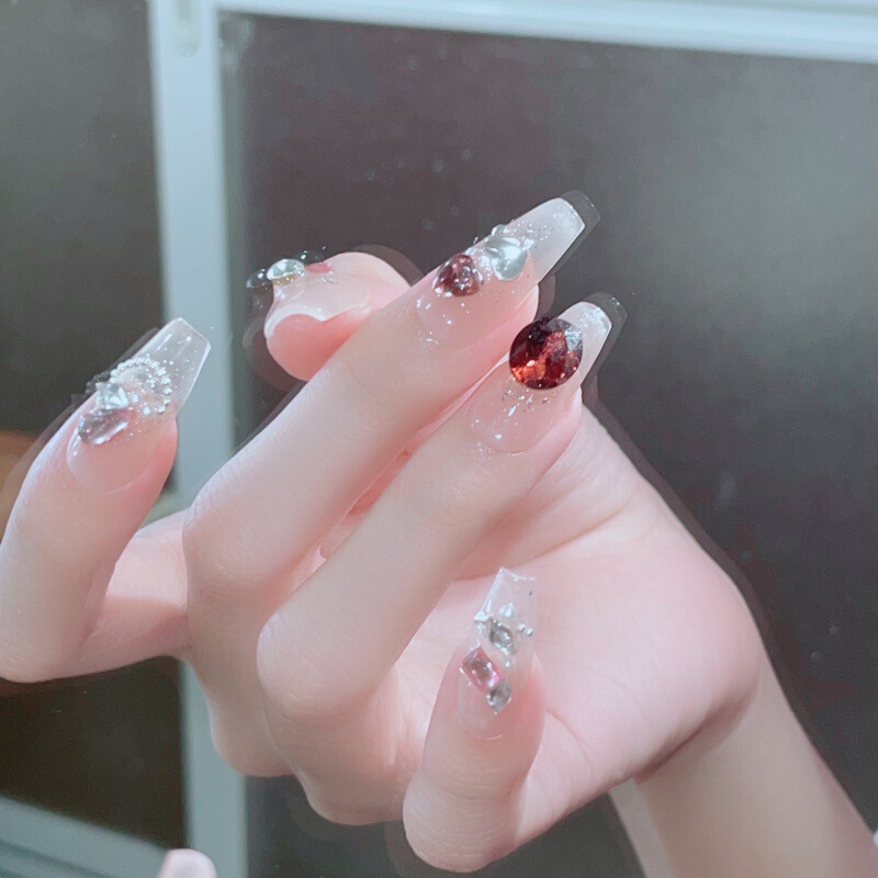 [Original Real Shot] Purely Handmade Wearable Nail Phototherapy Manicure Patch Internet Celebrity Heavy Industry Flash Diamond Dry Rose Nail