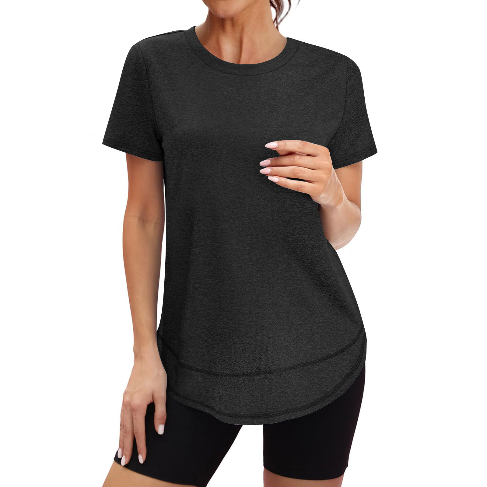 European And American Cross-border Summer New Women's Casual Loose Fashion Short-sleeve Solid Color Round-neck Pullover_ecoleips.com