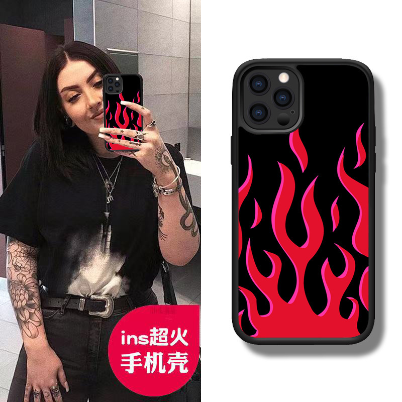 Suitable for iPhone 14/15/16 Apple 17 Pro Max Wildflower Red Flame Soft Edge Anti-Fall Full-Cover Phone Case