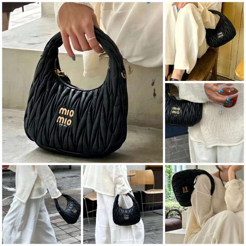 在庫あり miu ボウリングバッグ レディース テクスチャー ホーボー プリーツ クレセントバッグ ポータブル バゲットバッグ 脇バッグ クラウドバッグ|undefined