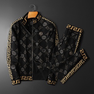 Casual Sports Sweatshirt Trendy Brand Suit Men's 2023 Spring and Autum New Stand-Up Collar Embroidered Cardigan Jacket Two-Piece Set
