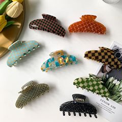 代発9cm酢酸掴みレトロ棋盤格シリーズの新型サメ挟み多色後頭部ヘアピン