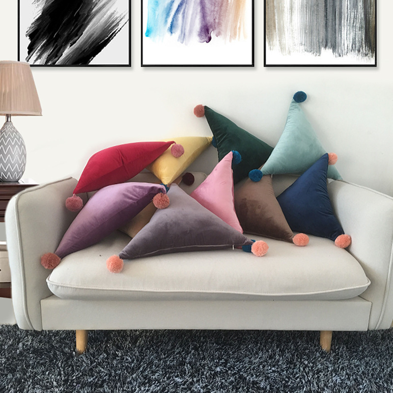 Amazon Triangular Velvet Solid Color Pillow Sofa Living Room Office Nap Pillow Children's Room Decoration Cushion Cover