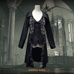 2024 Vintage Medieval-Style Solid-Color Long-Sleeve Three-Button Women's Jacket with Lace Trim and Asymmetrical Design