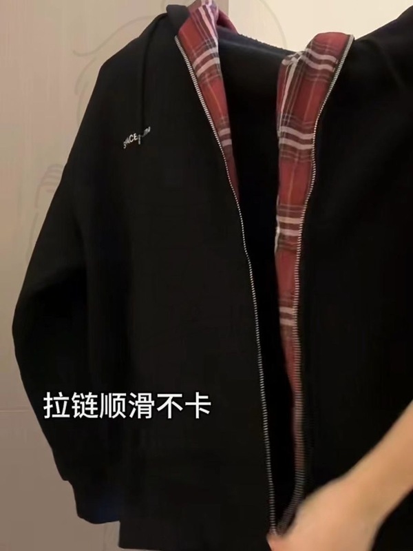 美式国潮复古格子拼接卫衣秋冬加绒开衫情侣休闲宽松连帽外套ins|undefined