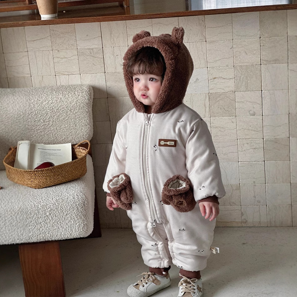 Chaqueta de algodón de oso coreano, mono acolchado de invierno, engrosado y cálido, un tipo de ropa de salida, mamelero con capucha para bebé de 0-2 años
