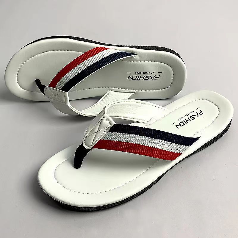 時尚拼色編織夾帶皮人字拖鞋男防滑防臭居家外穿拖鞋輕便沙灘拖鞋