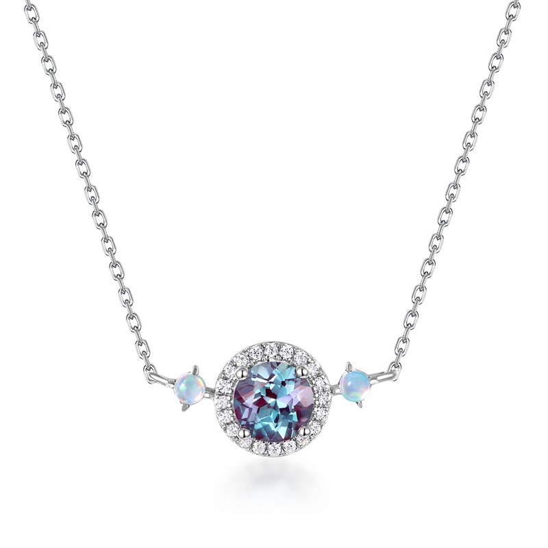 Collar de ágata de hierba de agua natural de lujo ligero clásico transfronterizo femenino S925 plata con incrustaciones de musgo verde cadena de clavícula lujo ligero
