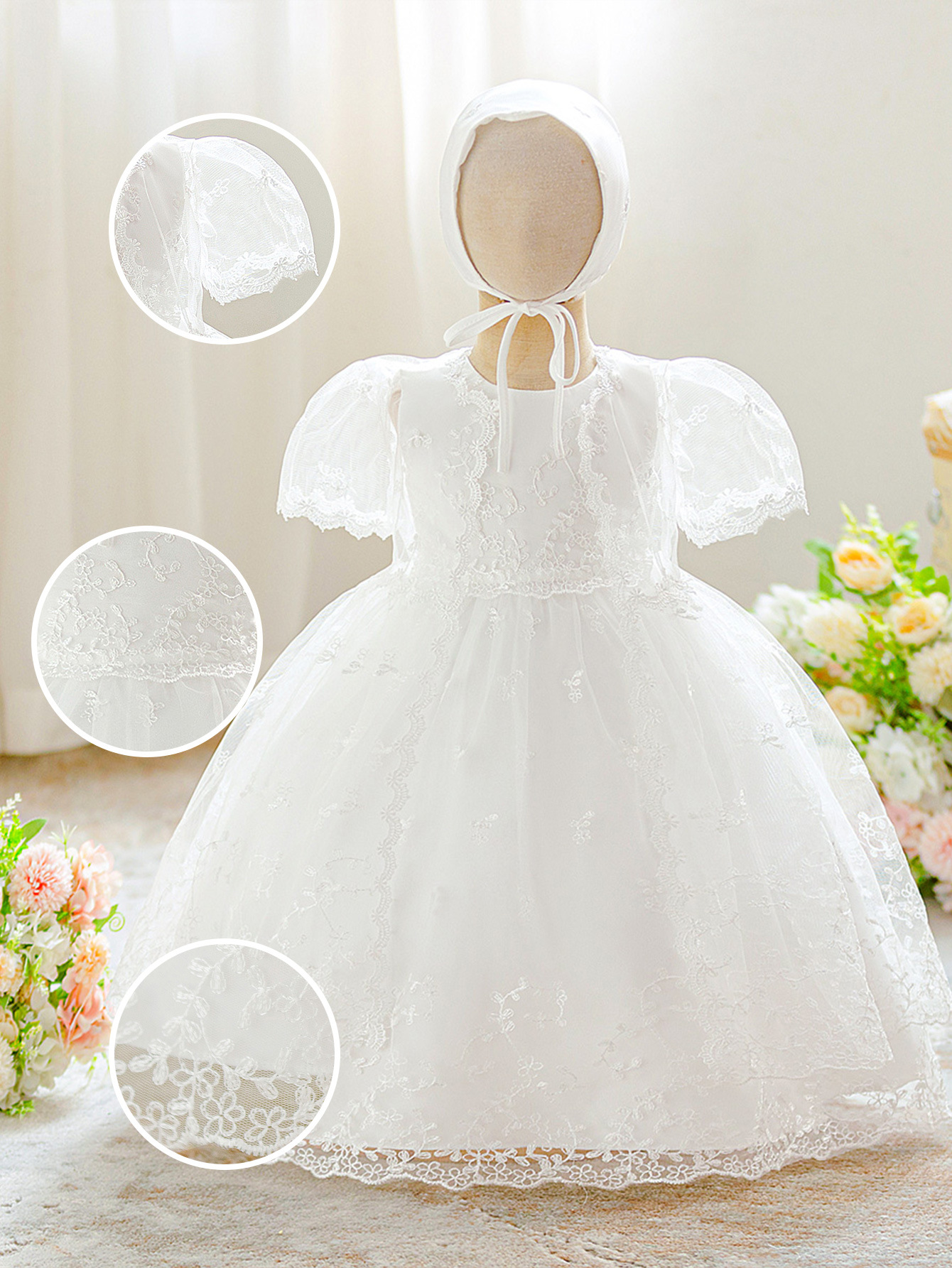 2025 nuevo vestido de lavado para niñas vestido de bebé bordado de encaje vestido de bebé vestido de satén de tres piezas