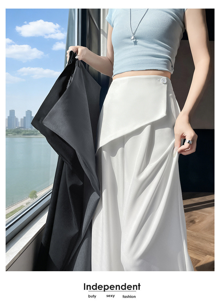 Quần culottes nữ ống rộng phối mảnh giả hai dây, cạp cao tạo dáng thon gọn — Xám kéo dài chi tiết 28