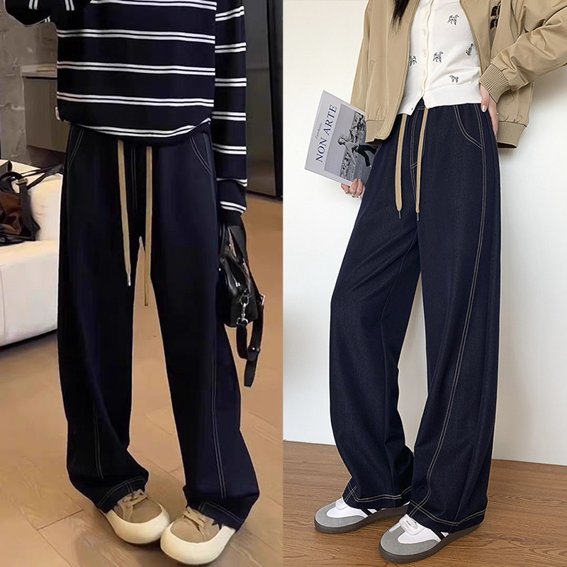 dark blue Tencel-like Jeans Women's Spring and Summer New High Waist Slimming plus size Straight Loose Wide-leg Pants dark blue Tencel-like Jeans Women's Spring and Summer New High Waist Slimming plus size Straight Loose Wide-leg Pants
