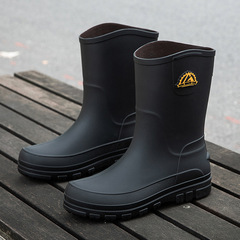 Fashion Men's Waterproof Rain Boots Outdoor Leisure Anti-Slip Rain Boots Mid-Calf Warm Work Shoes Rubber Shoes Foreign Trade
