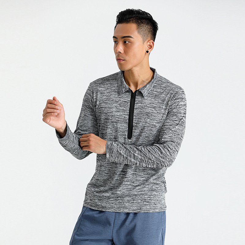 Hombres de primavera y otoño deportes de manga larga media cremallera collar de soporte de secado rápido transpirable camiseta juvenil camiseta casual camiseta superior