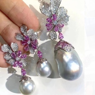 One Two Floral Natural Pearl Earrings Pendant Set S925 Silver Design Pearl Earrings Necklace