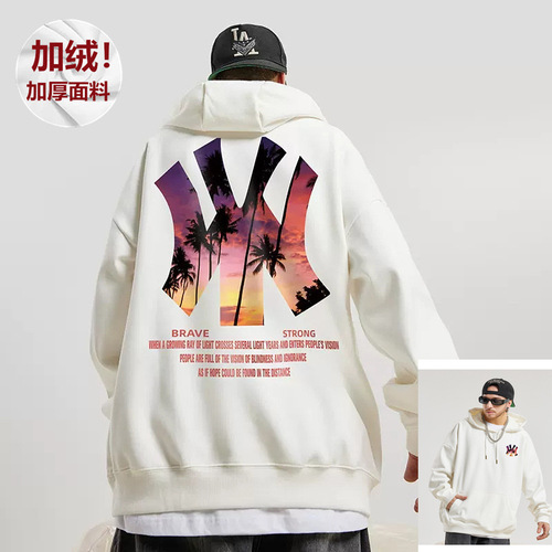 W09 Polyester Autumn Men Loose Casual Hooded Letter Trend Angel Print Padded Hoodie