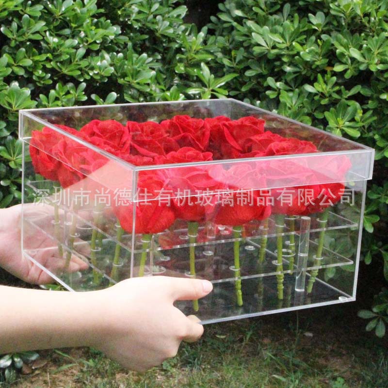 亚克力厂家生产玫瑰花盒 多功能花店透明玫瑰保鲜盒盛水鲜花盒
