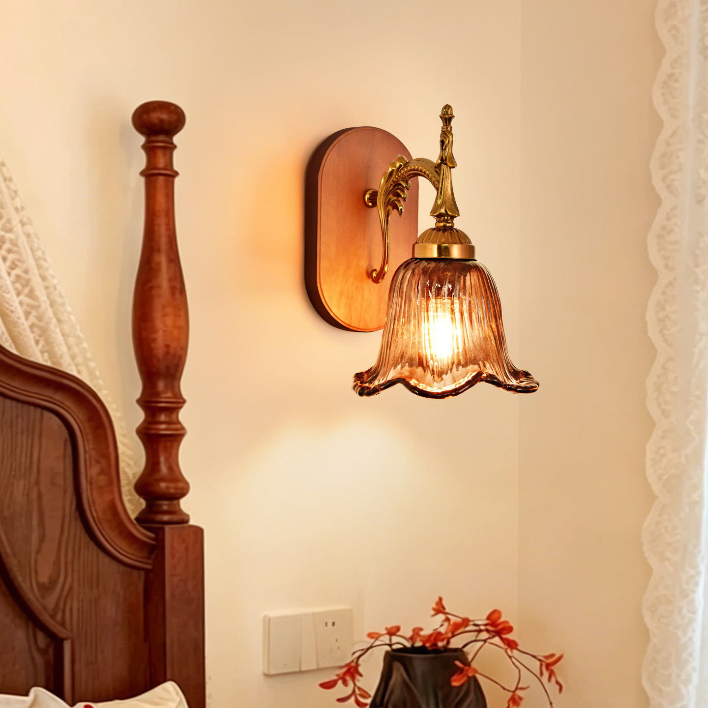 lámpara de pared de cabecera del dormitorio estilo antiguo francés retro lámpara decorativa sala de estar pasillo de fondo lámpara de pared L271