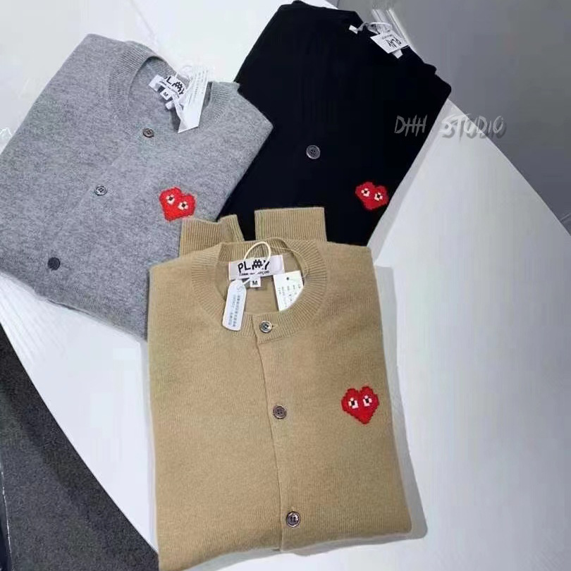 Playcdg Kawauchi Invader Joint Embroidered Heart Couple Wool Cardigan Fine Wool Long-Sleeve Inner Wear Playcdg Kawauchi Invader Joint Embroidered Heart Couple Wool Cardigan Fine Wool Long-Sleeve Inner Wear